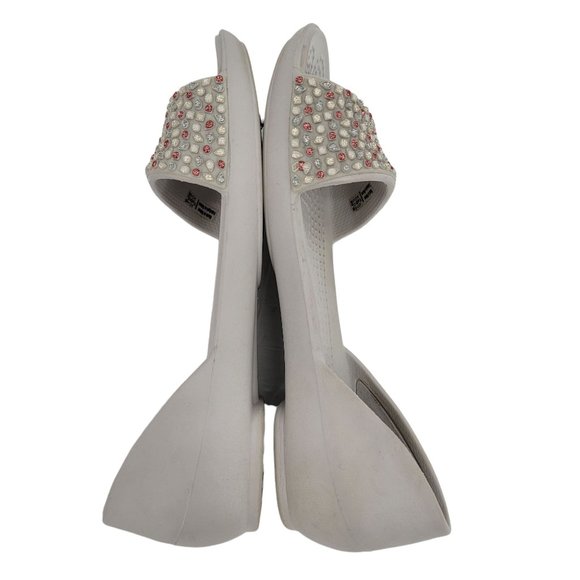 CROCS Size 5 Lina D'orsay Embellishes Flats Open Toe Gray Pink Slip On Womens - Picture 3 of 8